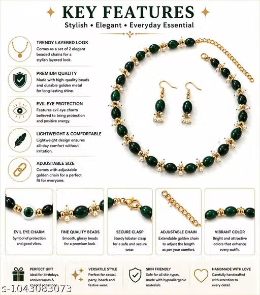 Green Beaded Necklace Set for Women