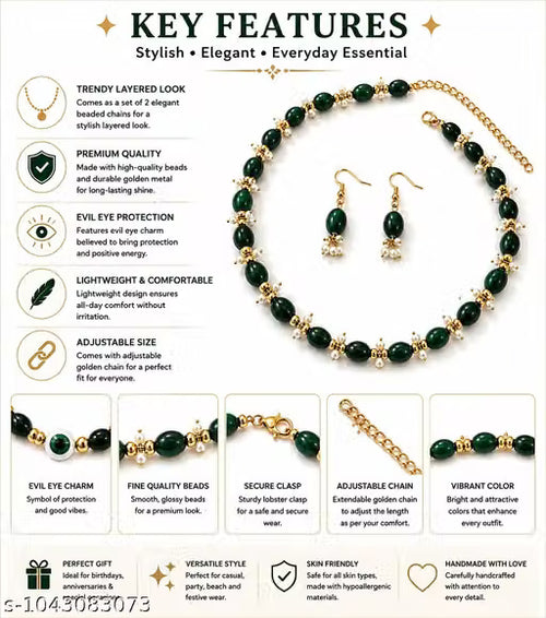 Green Beaded Necklace Set for Women