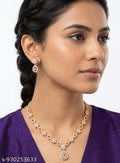 Rose Gold Plated Floral Necklace Set with Teardrop Pendant & Matching Earrings for Women & Girls
