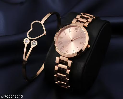Women Rosegold Metal Analog Watch With Breaclet Combo girls watches bracelet combo