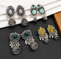 ✨ Oxidised Silver Multicolor Jhumkas