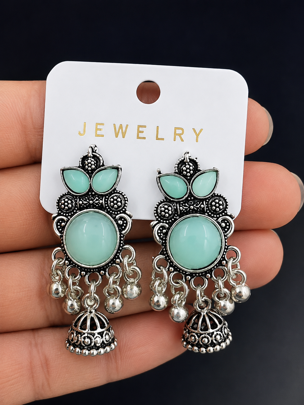 ✨ Oxidised Silver Multicolor Jhumkas